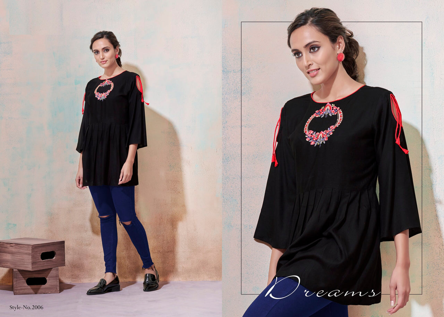 zeekha casual ready to wear regular wome tunic top (black)