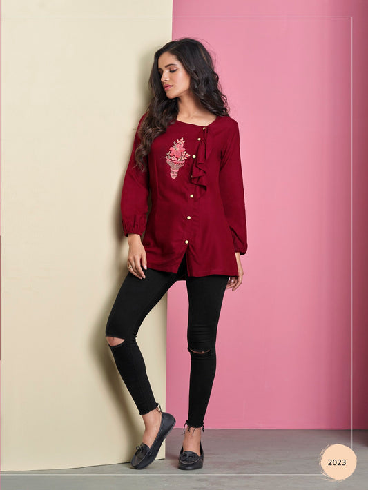 zeekha casual ready to wear regular wome tunic top (maroon)