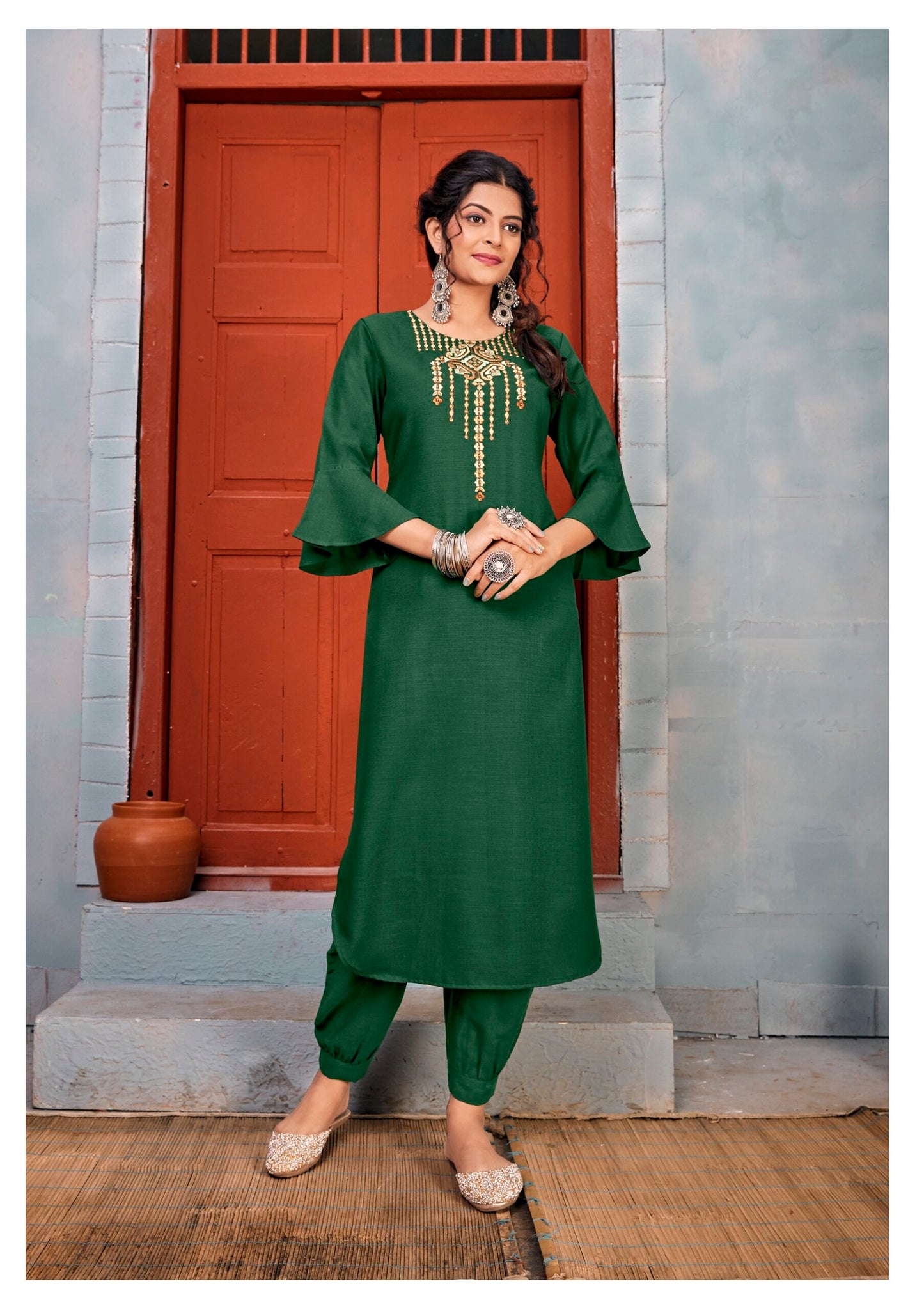 zeekha designer kurta pant set (green)