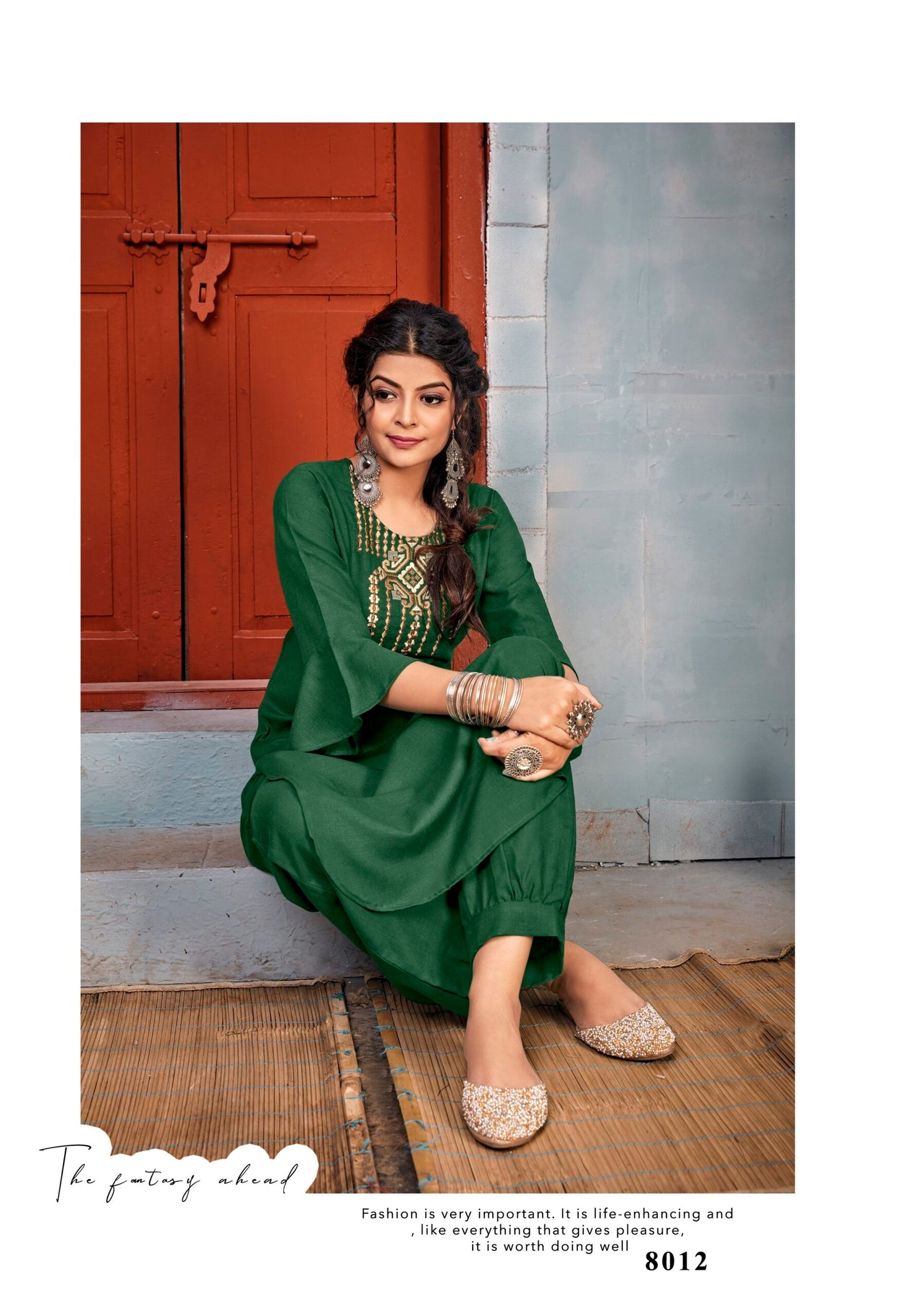 zeekha designer kurta pant set (green)