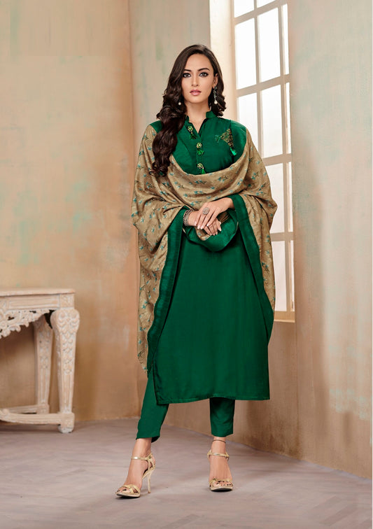 zeekha women premium Designer kurta pant dupatta Set (Green)