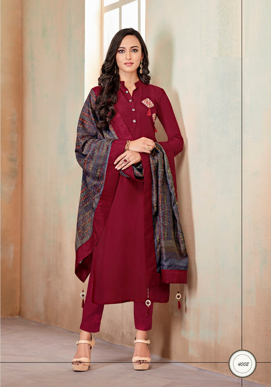 zeekha women premium Designer kurta pant dupatta Set (maroon)