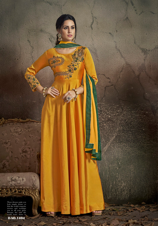 zeekha designer premium quality gown for womens (mustard)