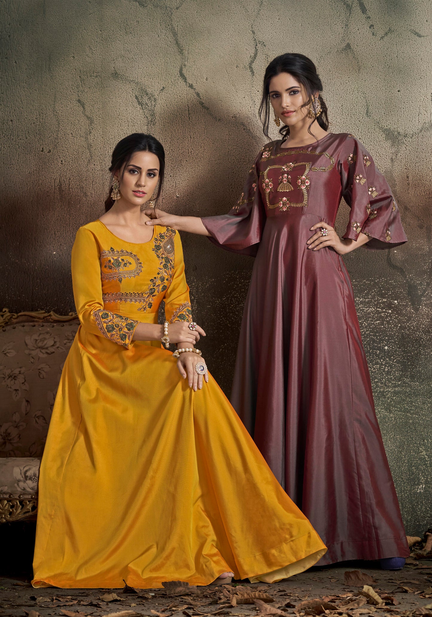 zeekha designer premium quality gown for womens (mustard)