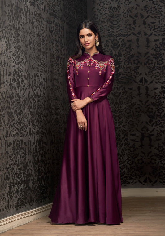 zeekha designer premium quality gown for beautiful Girls And women (wine)