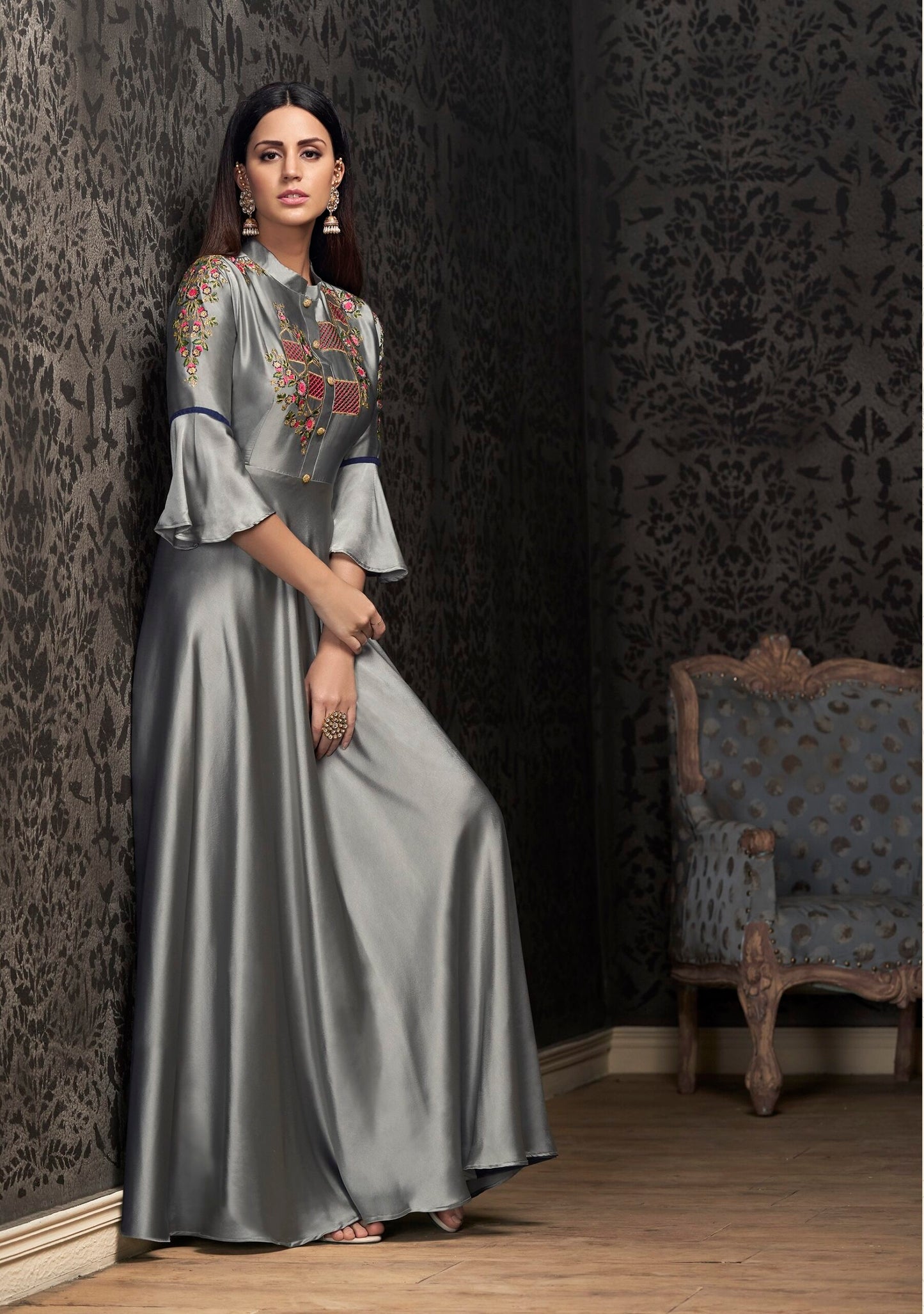 zeekha designer premium quality gown for beautiful Girls And women (grey)