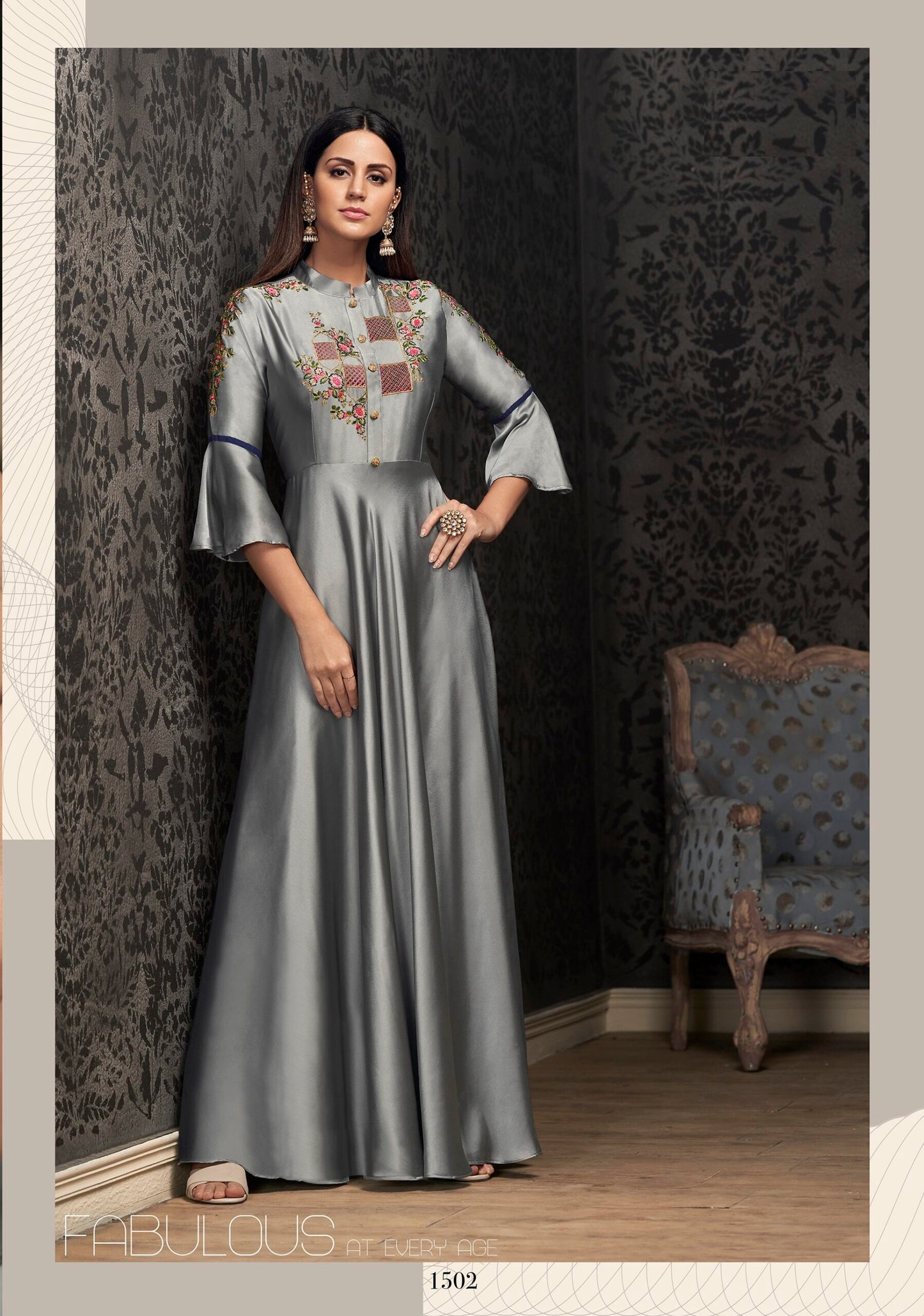 zeekha designer premium quality gown for beautiful Girls And women (grey)