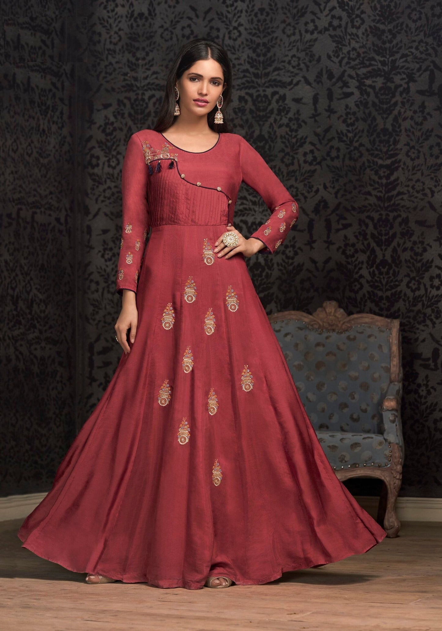 zeekha designer premium quality gown for womens (maroon)