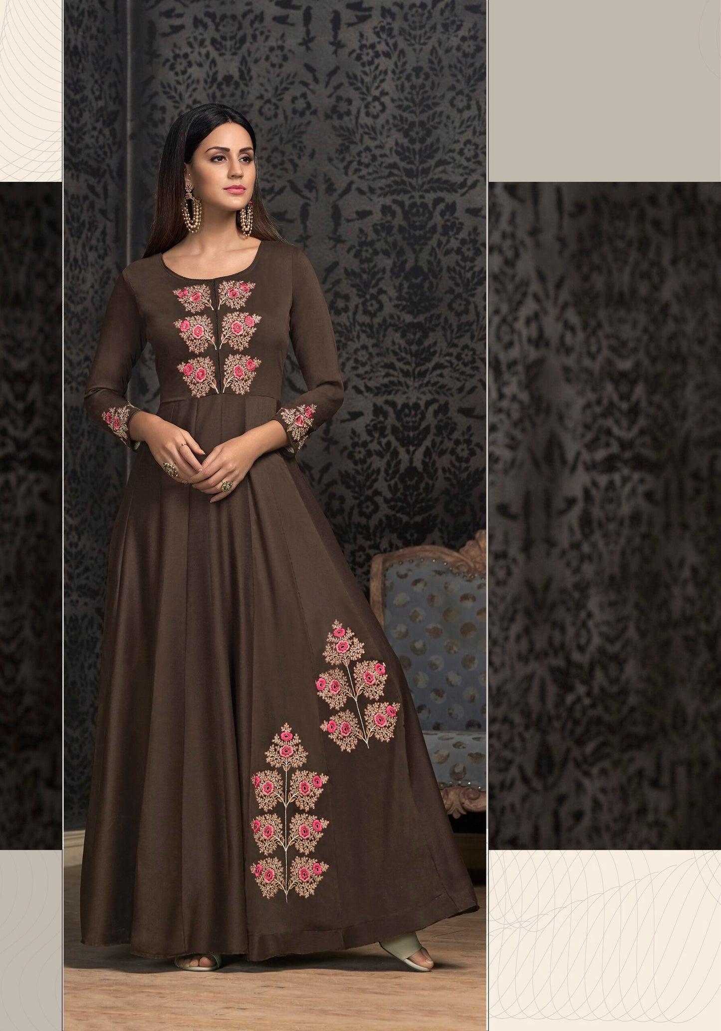 zeekha designer premium quality gown for womens (brown)