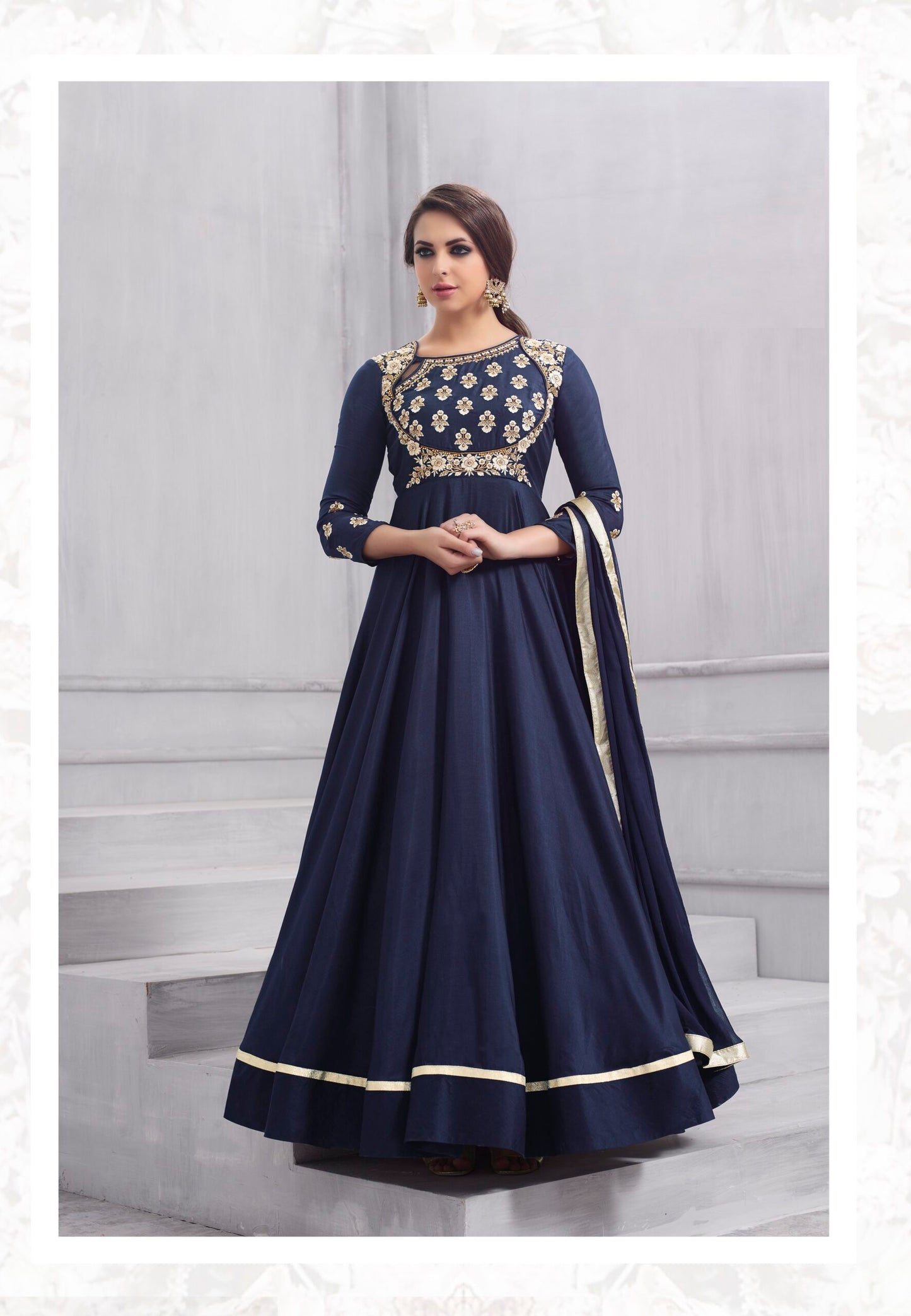 zeekha designer premium quality gown for womens (blue)