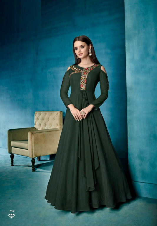 zeekha designer premium quality gown for beautiful Girls And women (mahendi)