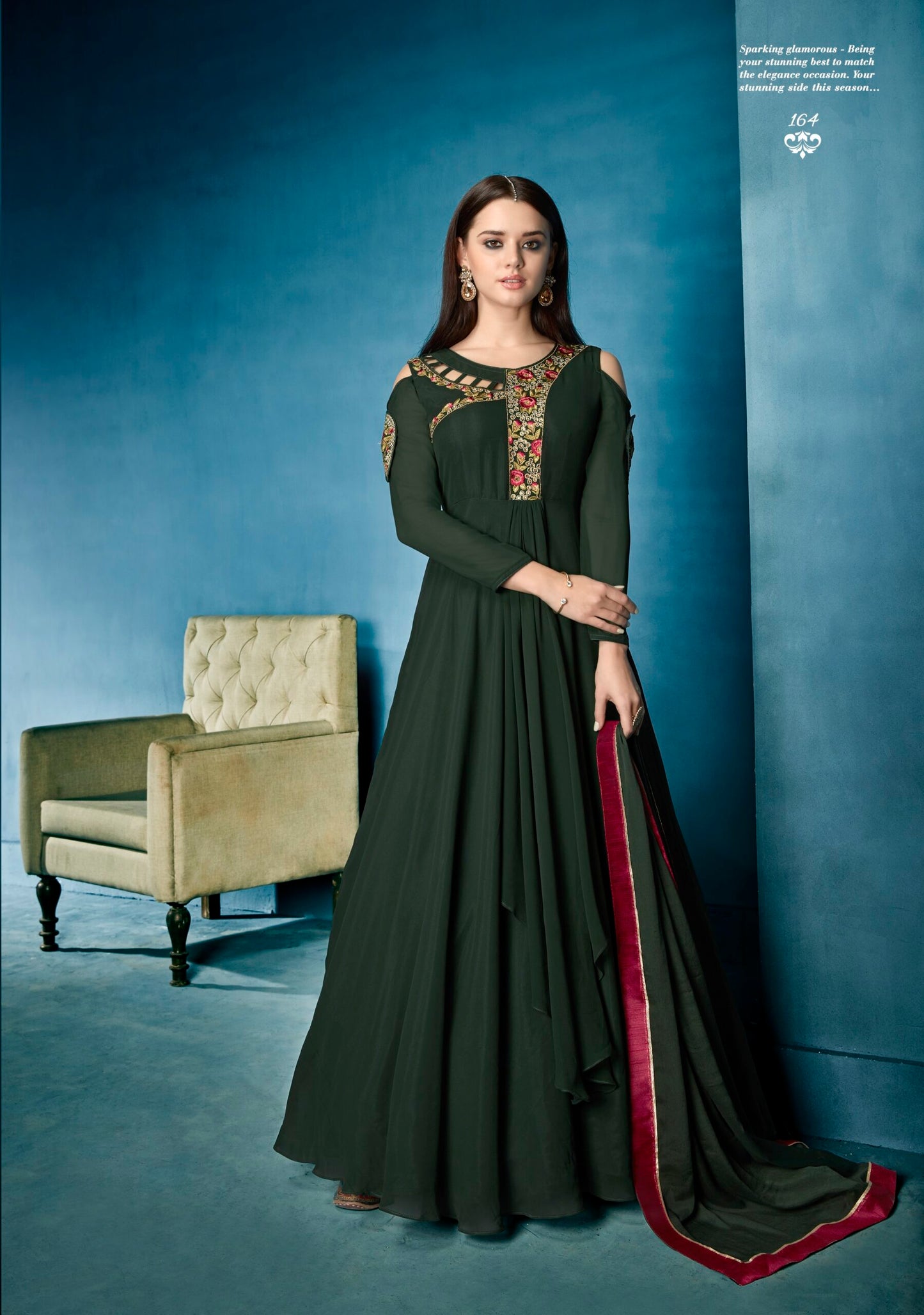 zeekha designer premium quality gown for beautiful Girls And women (mahendi)