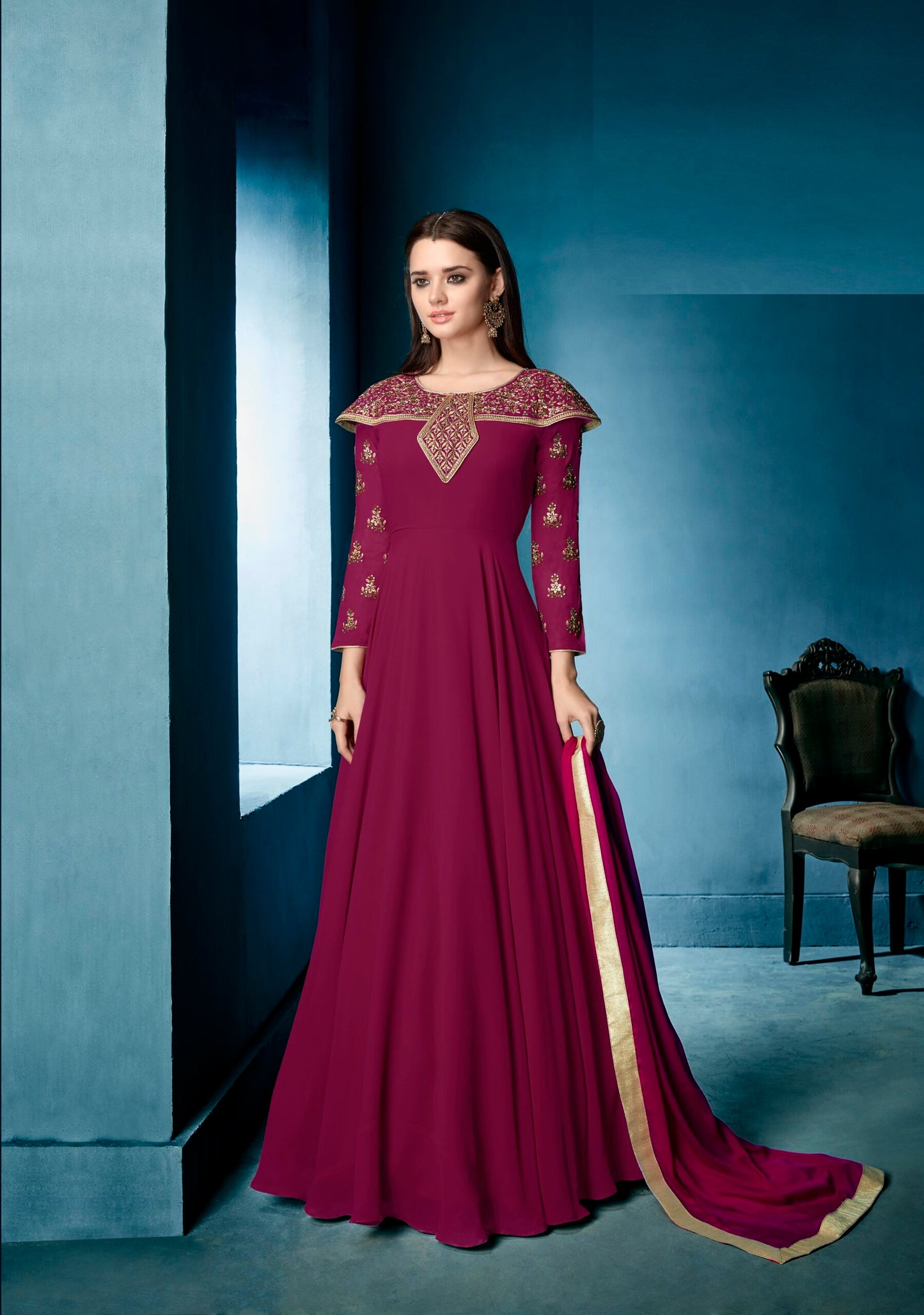 zeekha designer premium quality gown for beautiful Girls And women (wine)