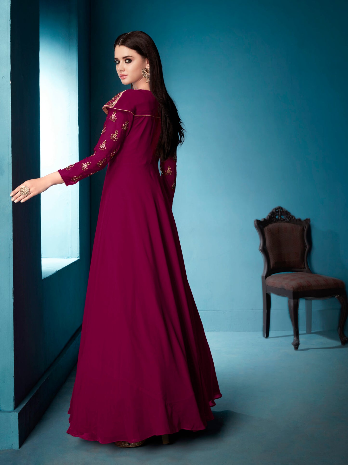 zeekha designer premium quality gown for beautiful Girls And women (wine)