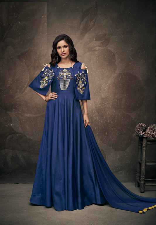 zeekha designer premium quality gown for womens (blue)