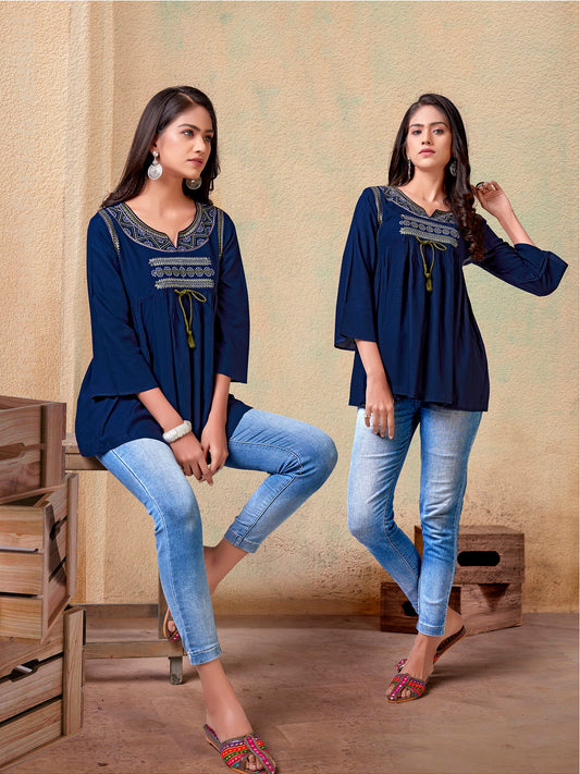 zeekha casual ready to wear regular wome tunic top (blue)