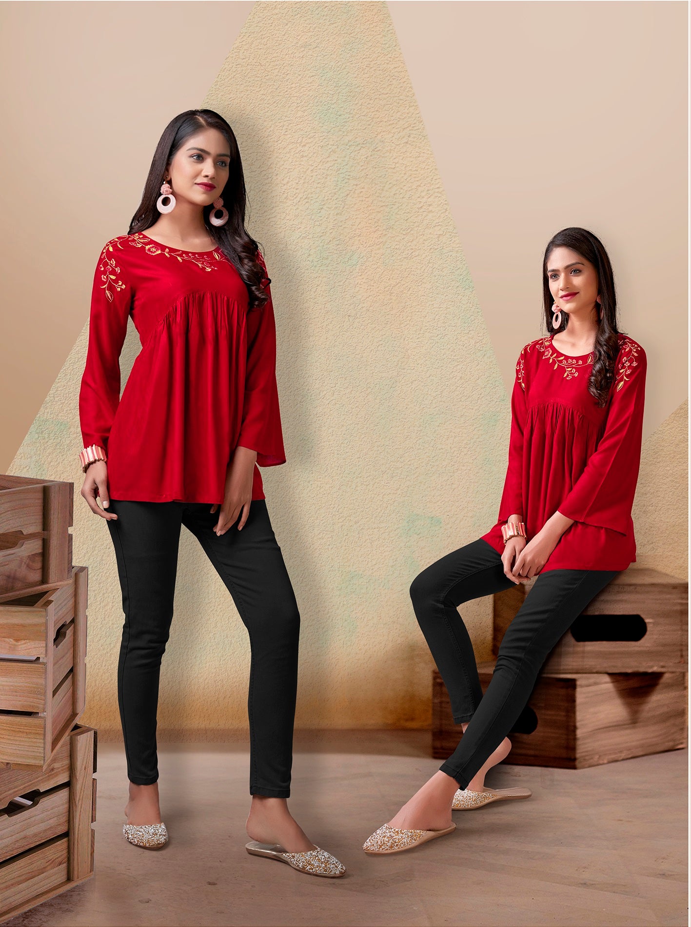 zeekha casual ready to wear regular wome tunic top (red)