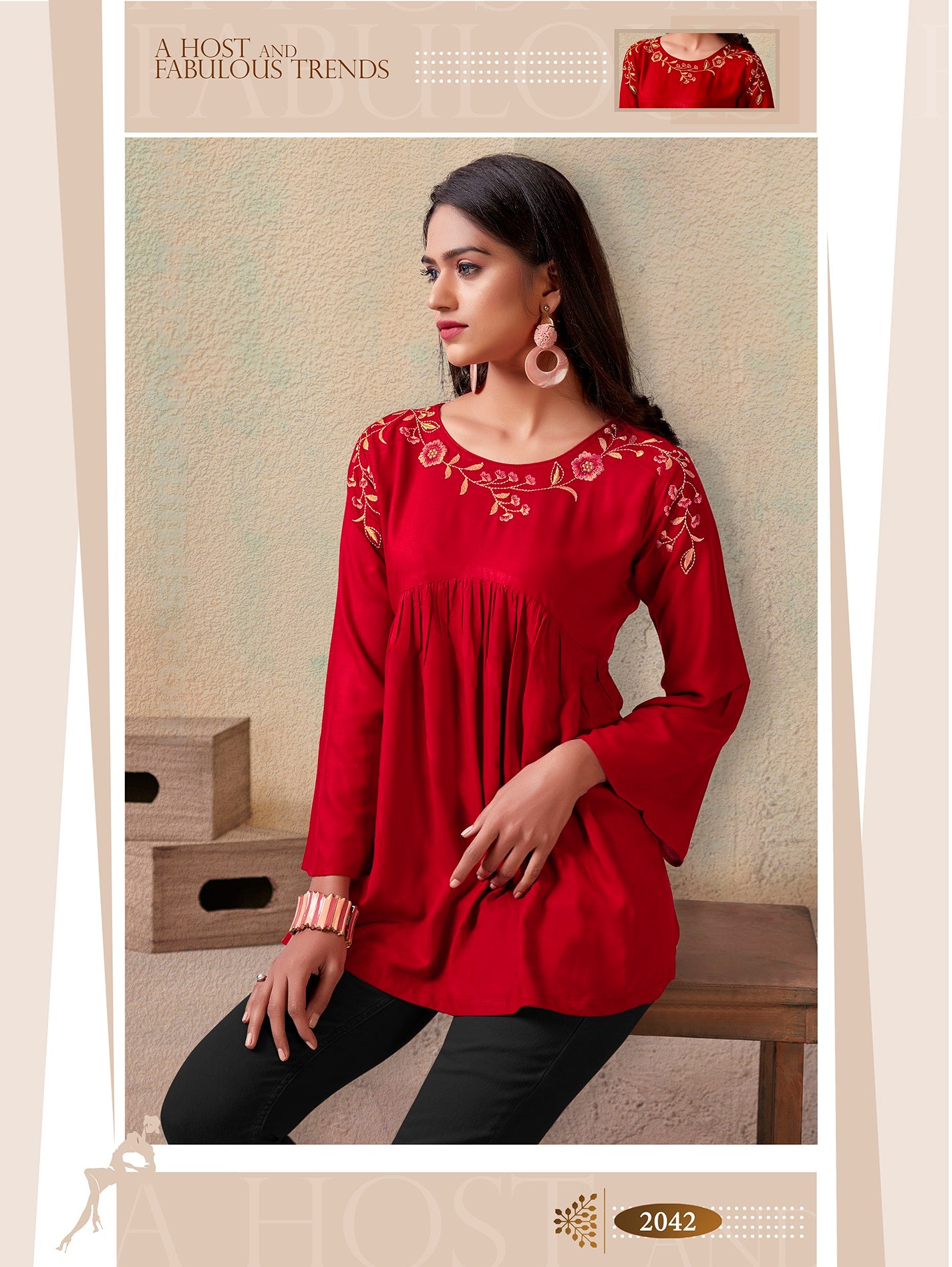 zeekha casual ready to wear regular wome tunic top (red)