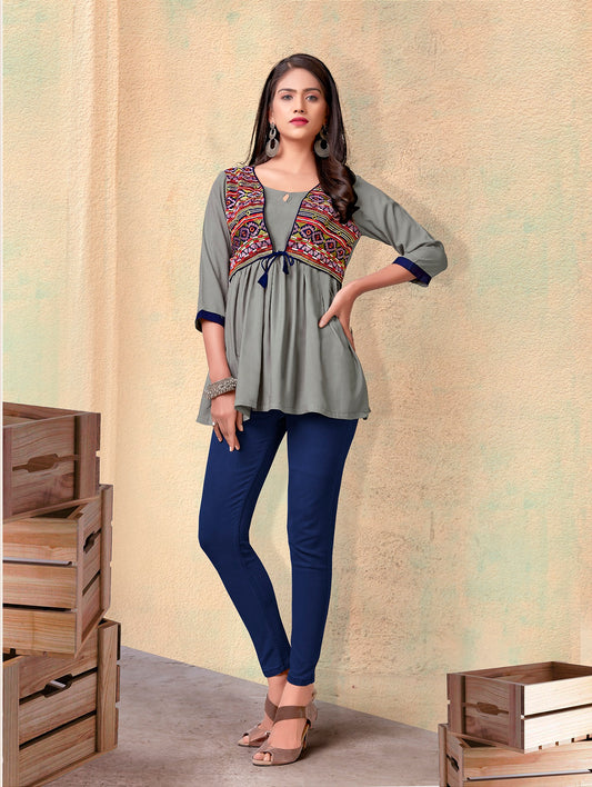 zeekha casual ready to wear regular wome tunic top (grey)