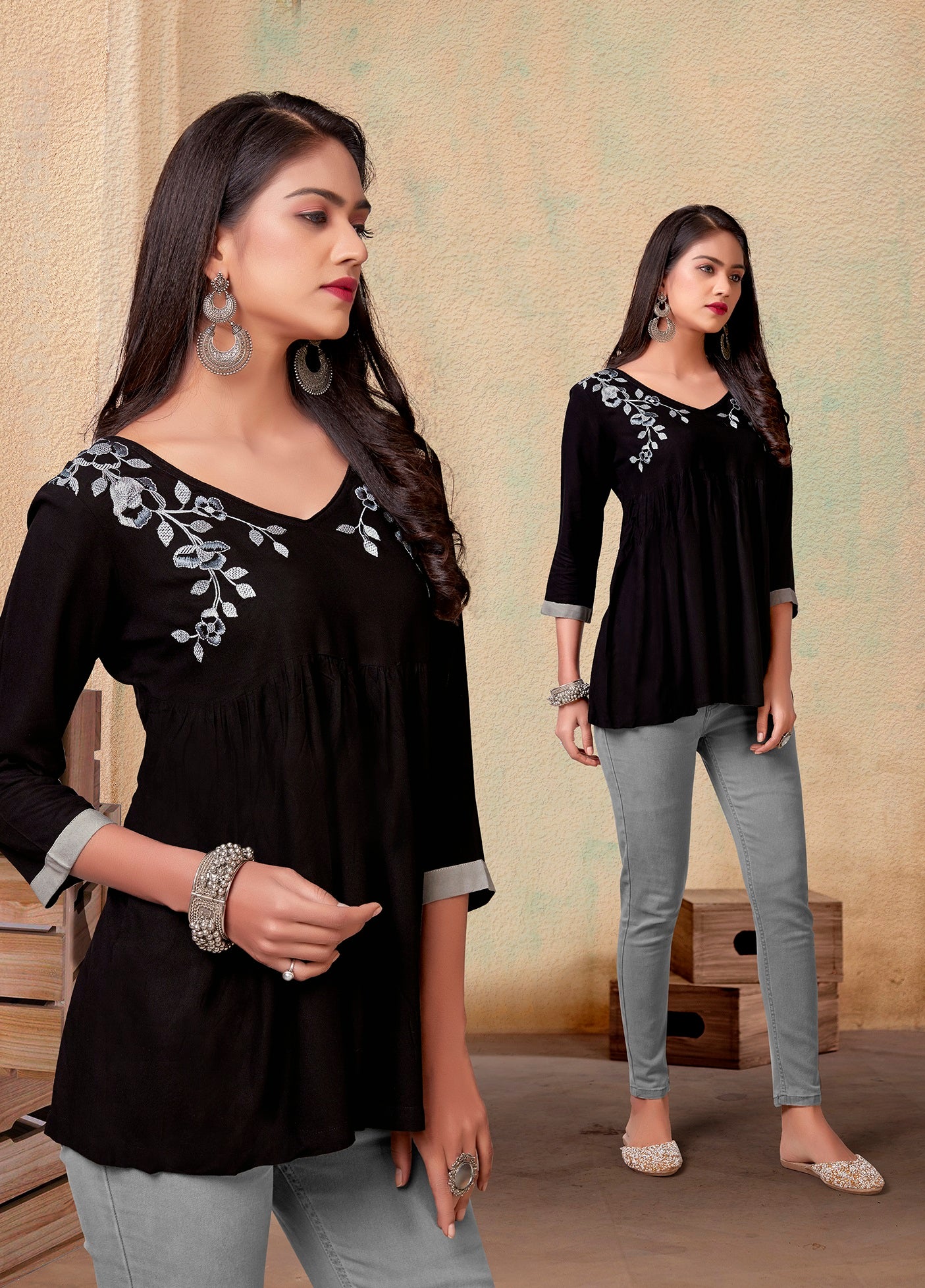 zeekha casual ready to wear regular wome tunic top (black)