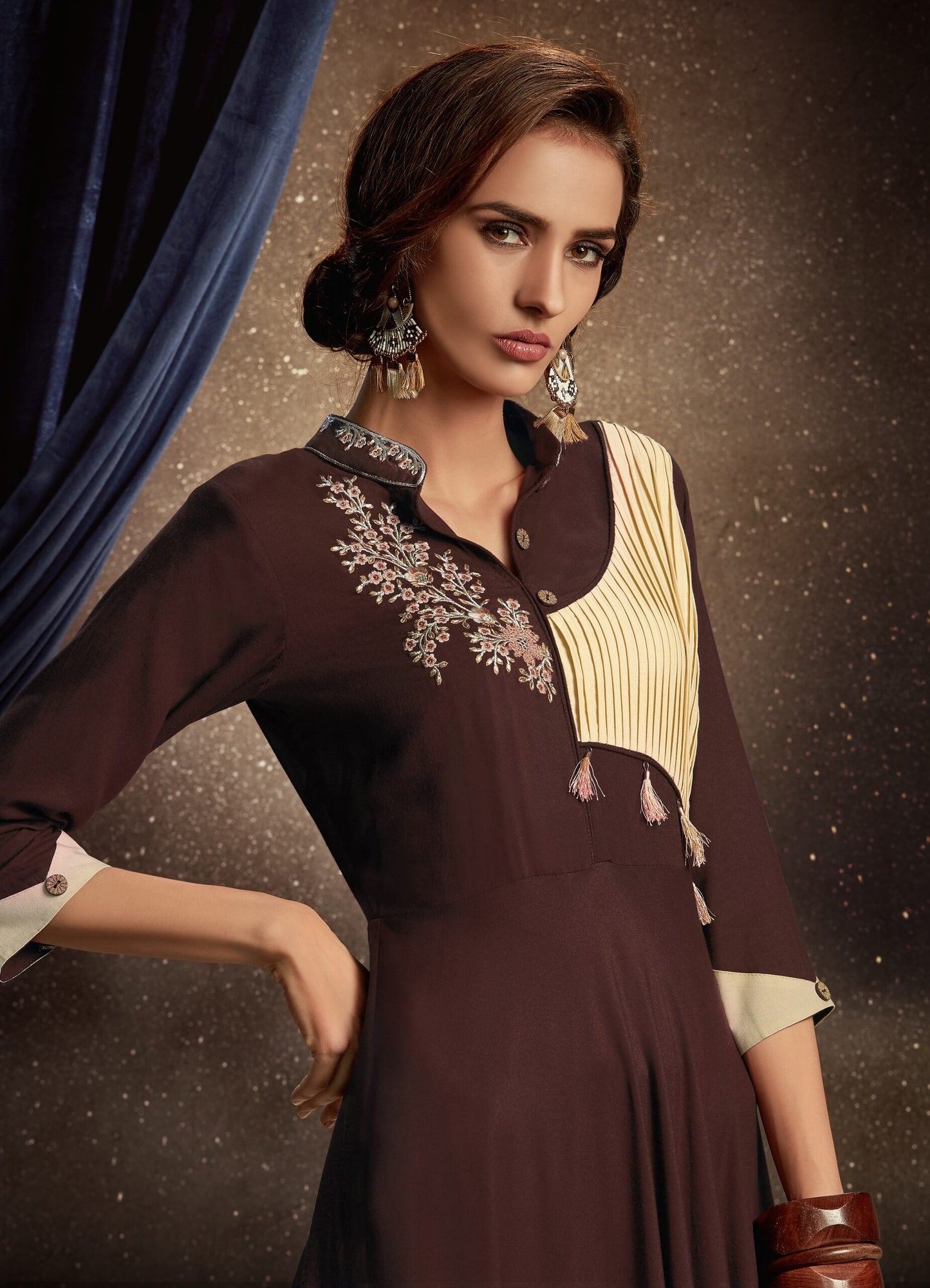 zeekha flared designer long kurti for beautiful Girls and women (brown)