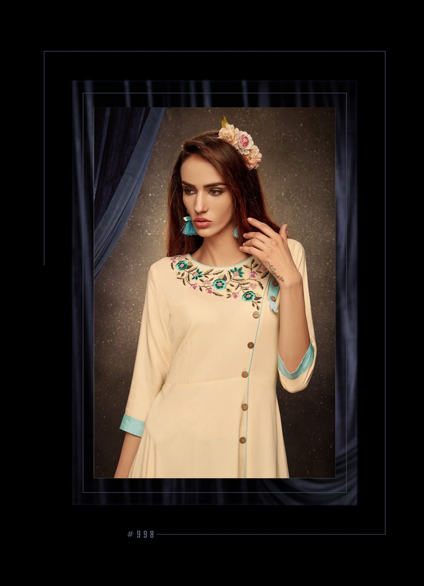 zeekha flared designer long kurti for beautiful Girls and women (cream)