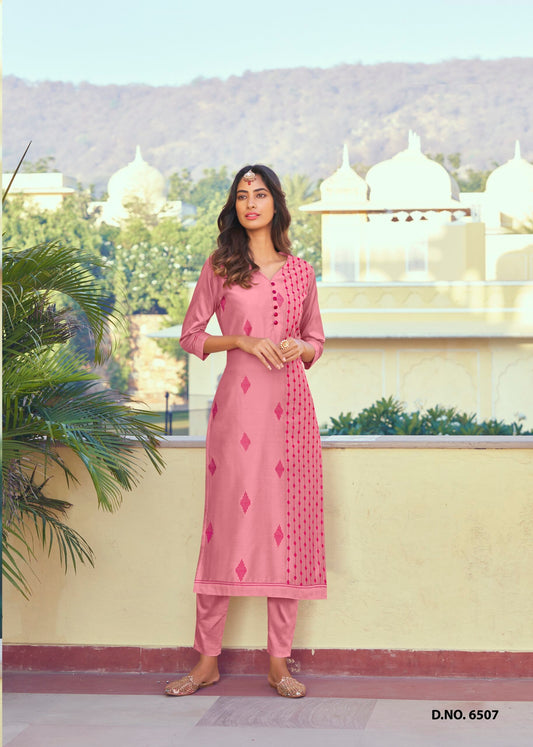 zeekha designer roman silk kurta pant Set (pink)