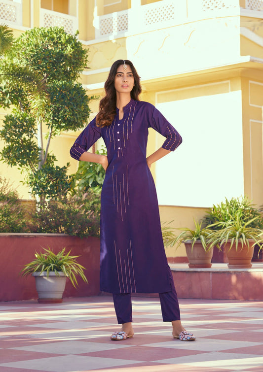 zeekha designer roman silk kurta pant Set (purple)