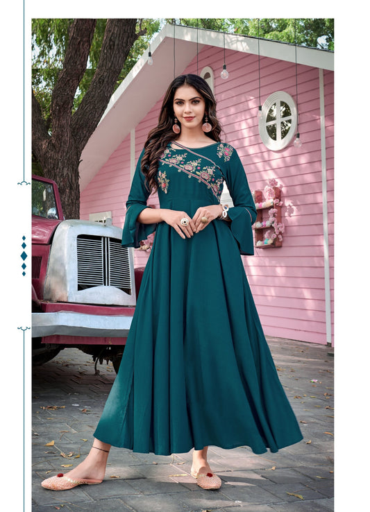 zeekha flared designer long kurti for beautiful Girls and women (green)