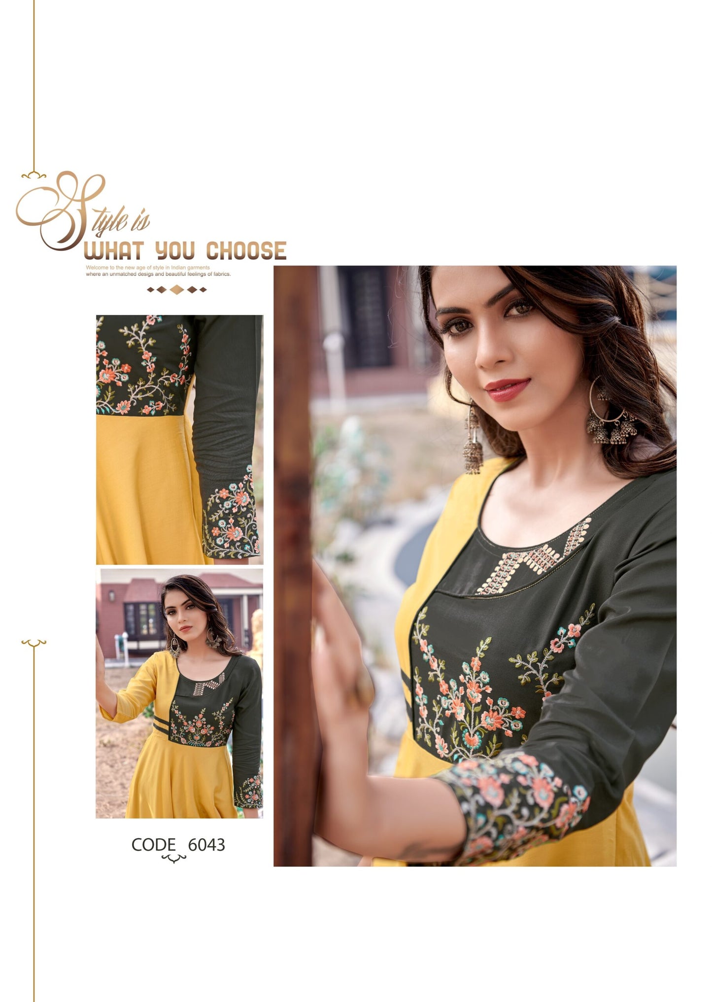 zeekha flared designer long kurti for beautiful Girls and women (mustard)