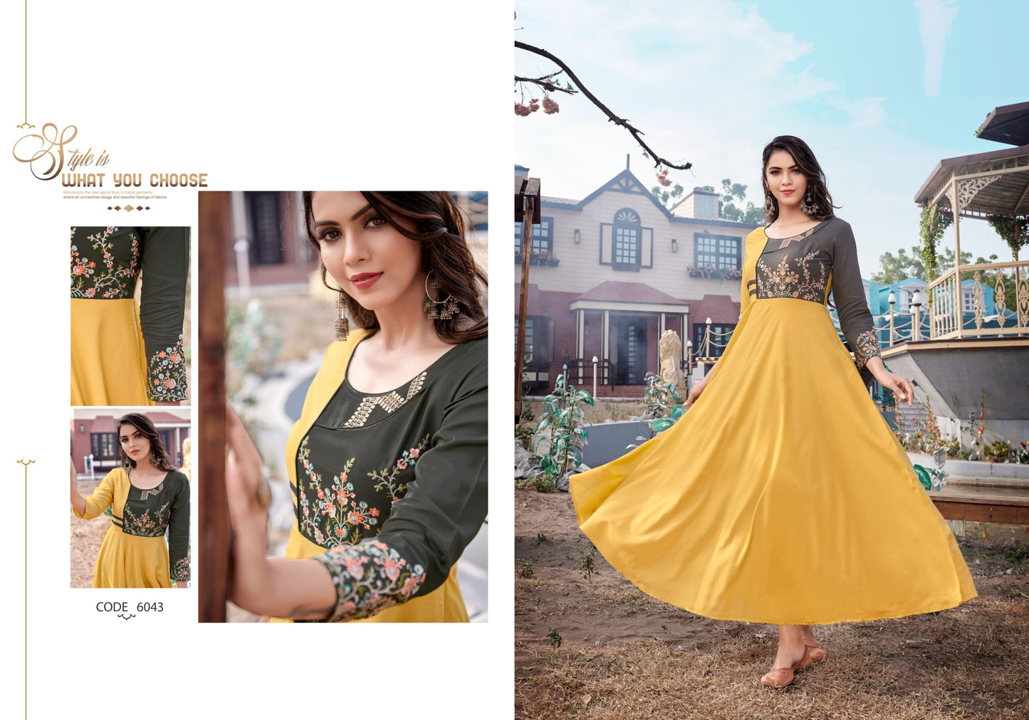 zeekha flared designer long kurti for beautiful Girls and women (mustard)