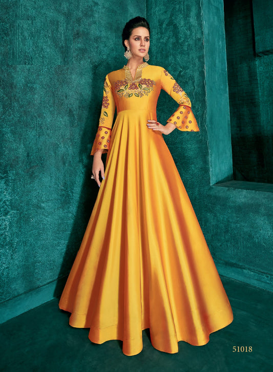 zeekha designer premium quality gown for womens (mustard)