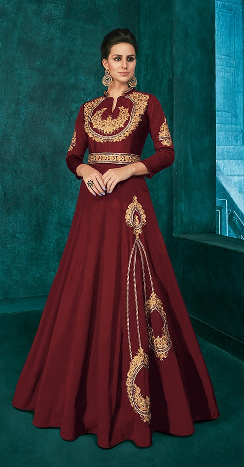 zeekha designer premium quality gown for womens (maroon)