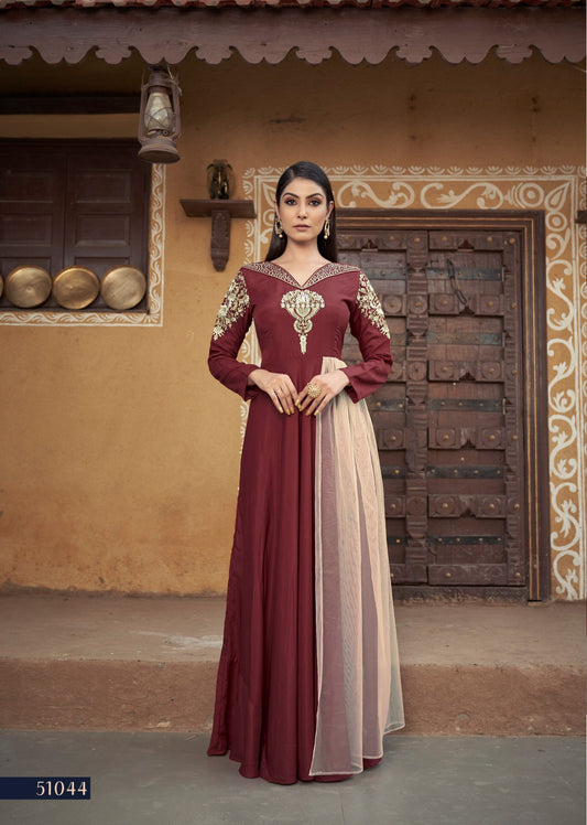 zeekha designer premium quality gown for beautiful girls and women (maroon)