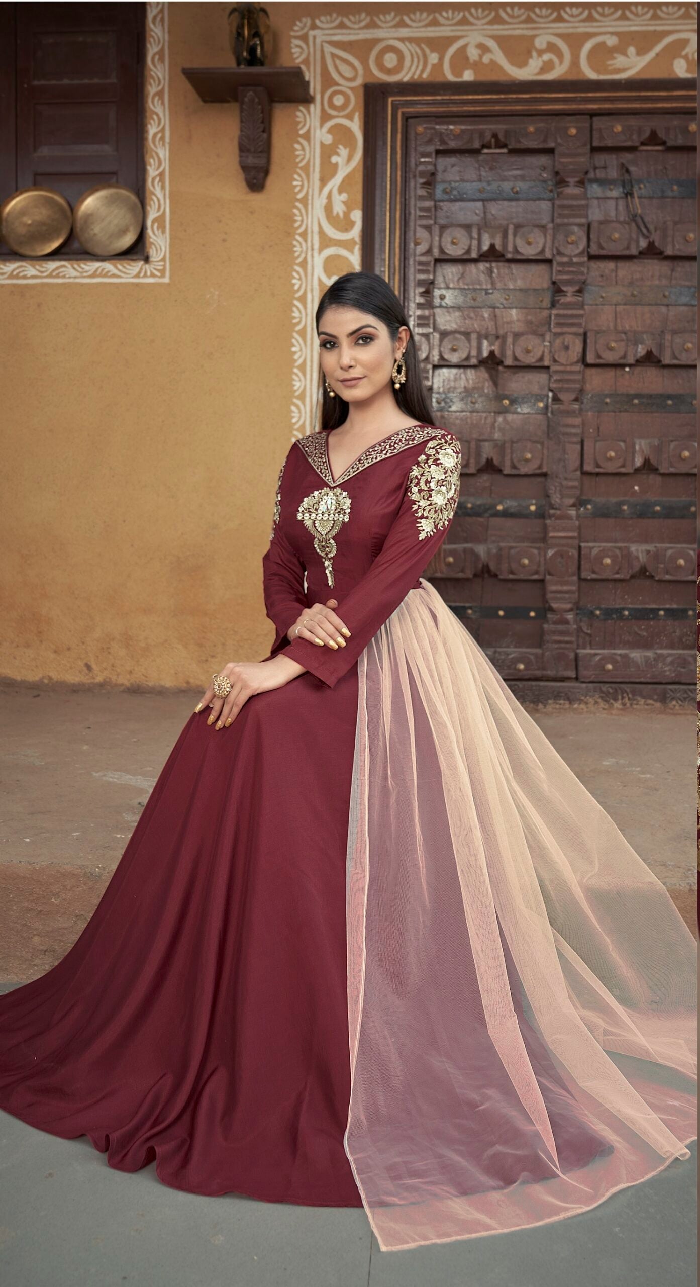 zeekha designer premium quality gown for beautiful girls and women (maroon)