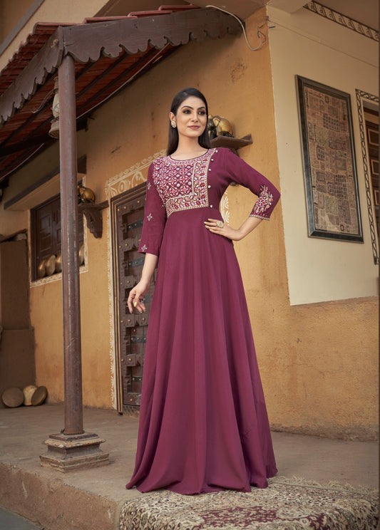 zeekha designer premium quality gown for beautiful girls and women (wine)