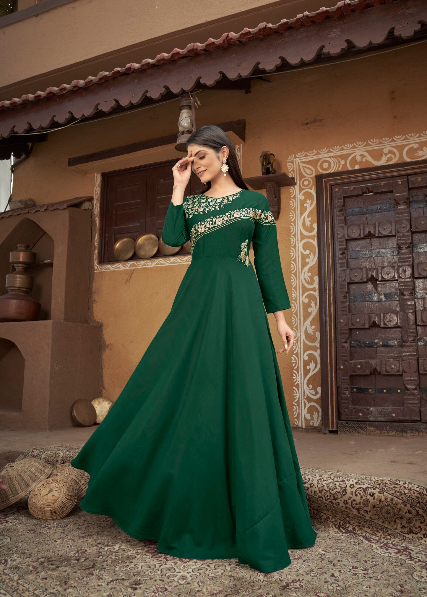 zeekha designer premium quality gown for beautiful girls and women (green)