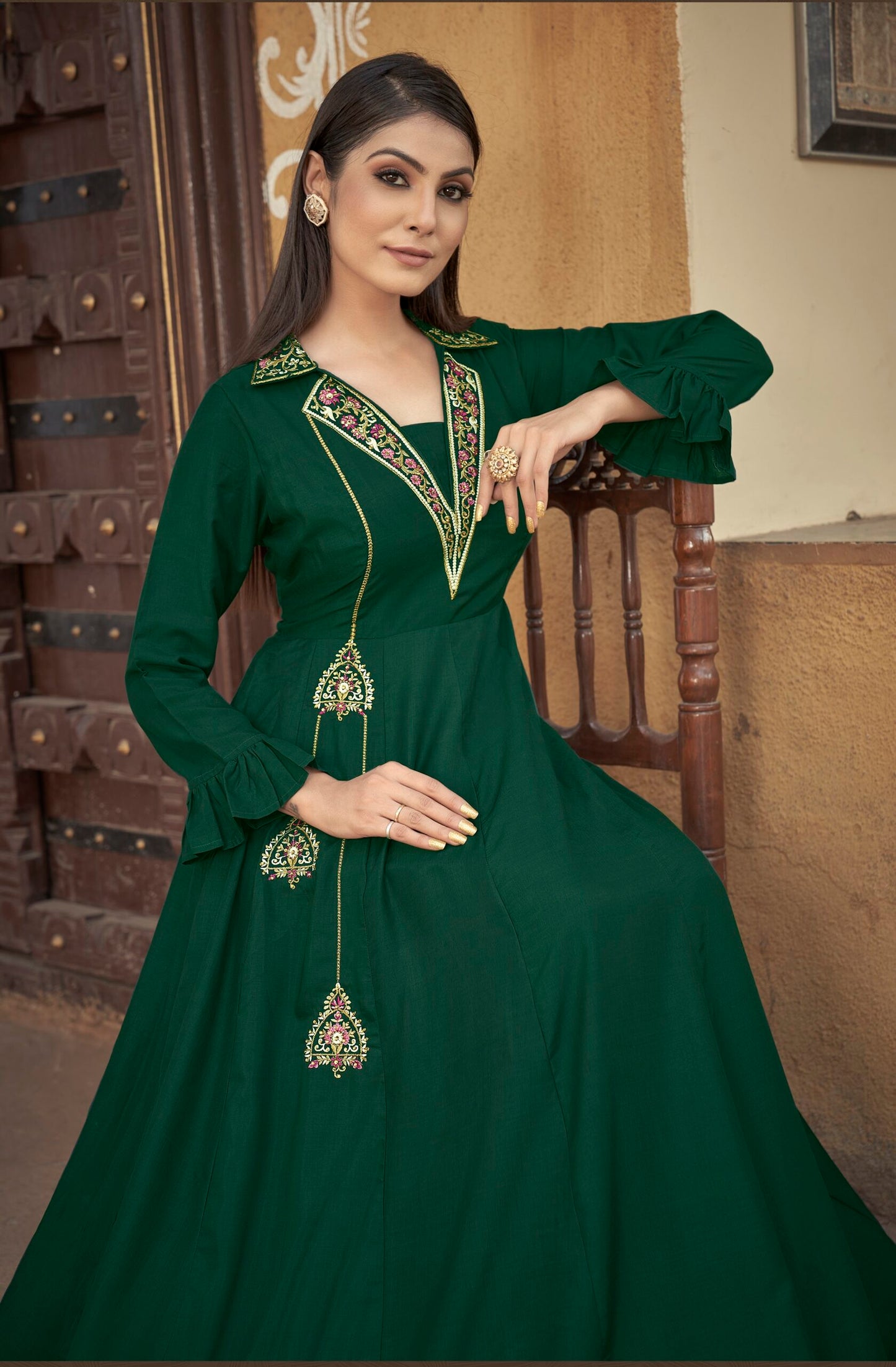 zeekha designer premium quality gown for beautiful girls and women (green)