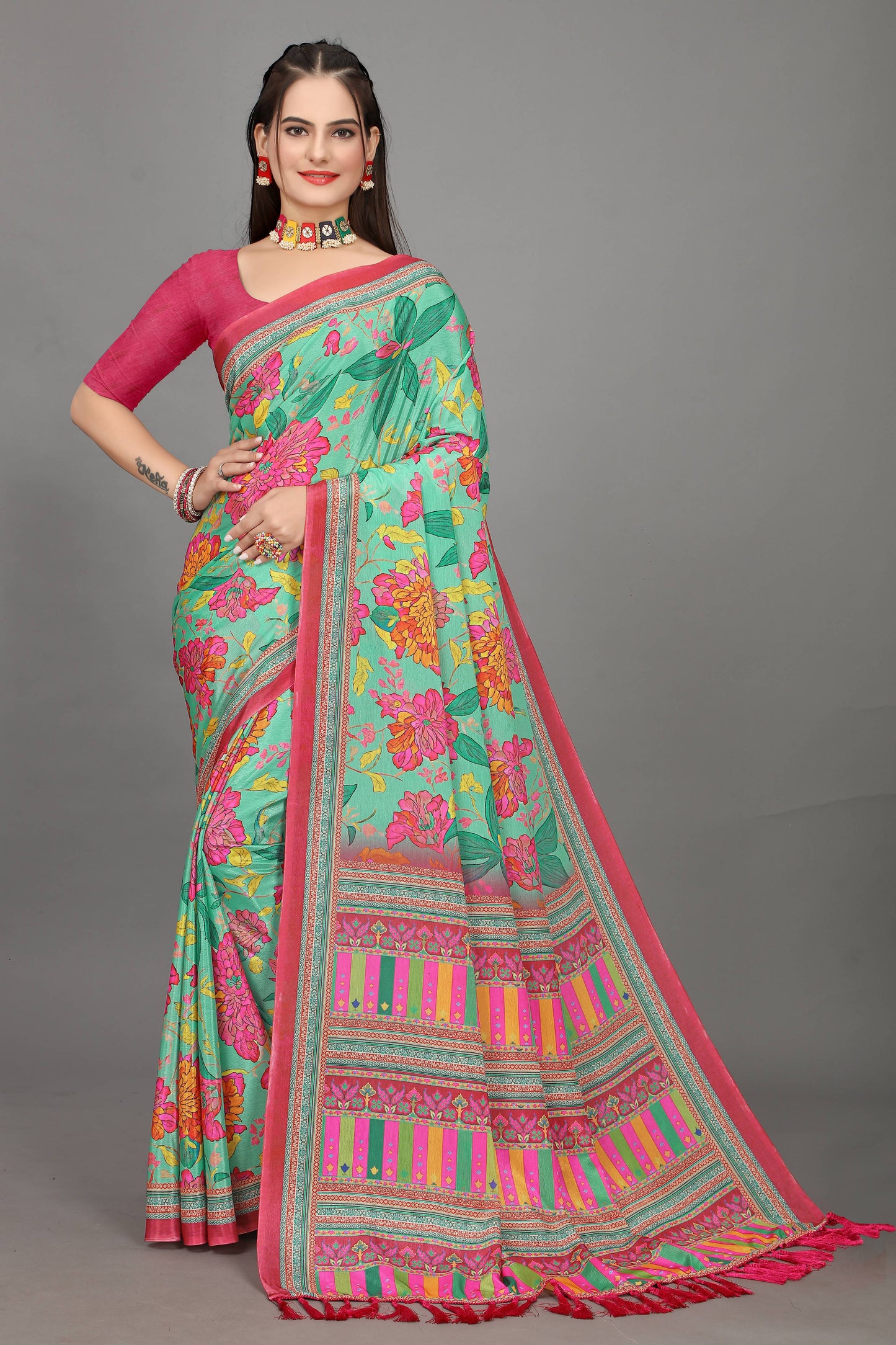 luxurious designer digital print  chiffon silk saree