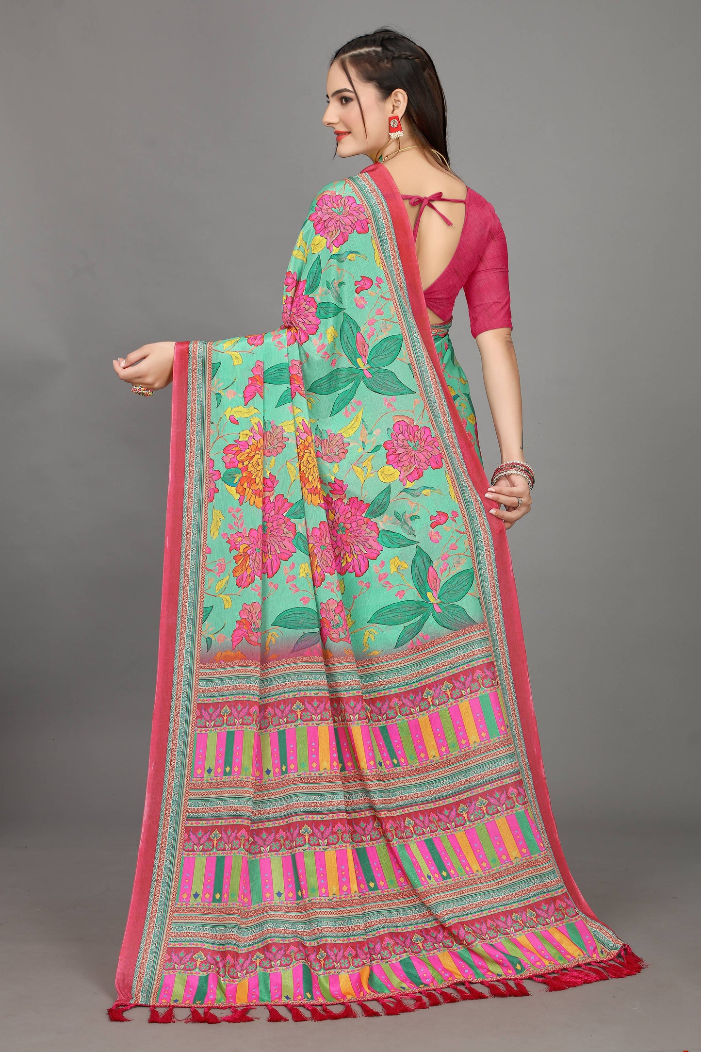 luxurious designer digital print  chiffon silk saree