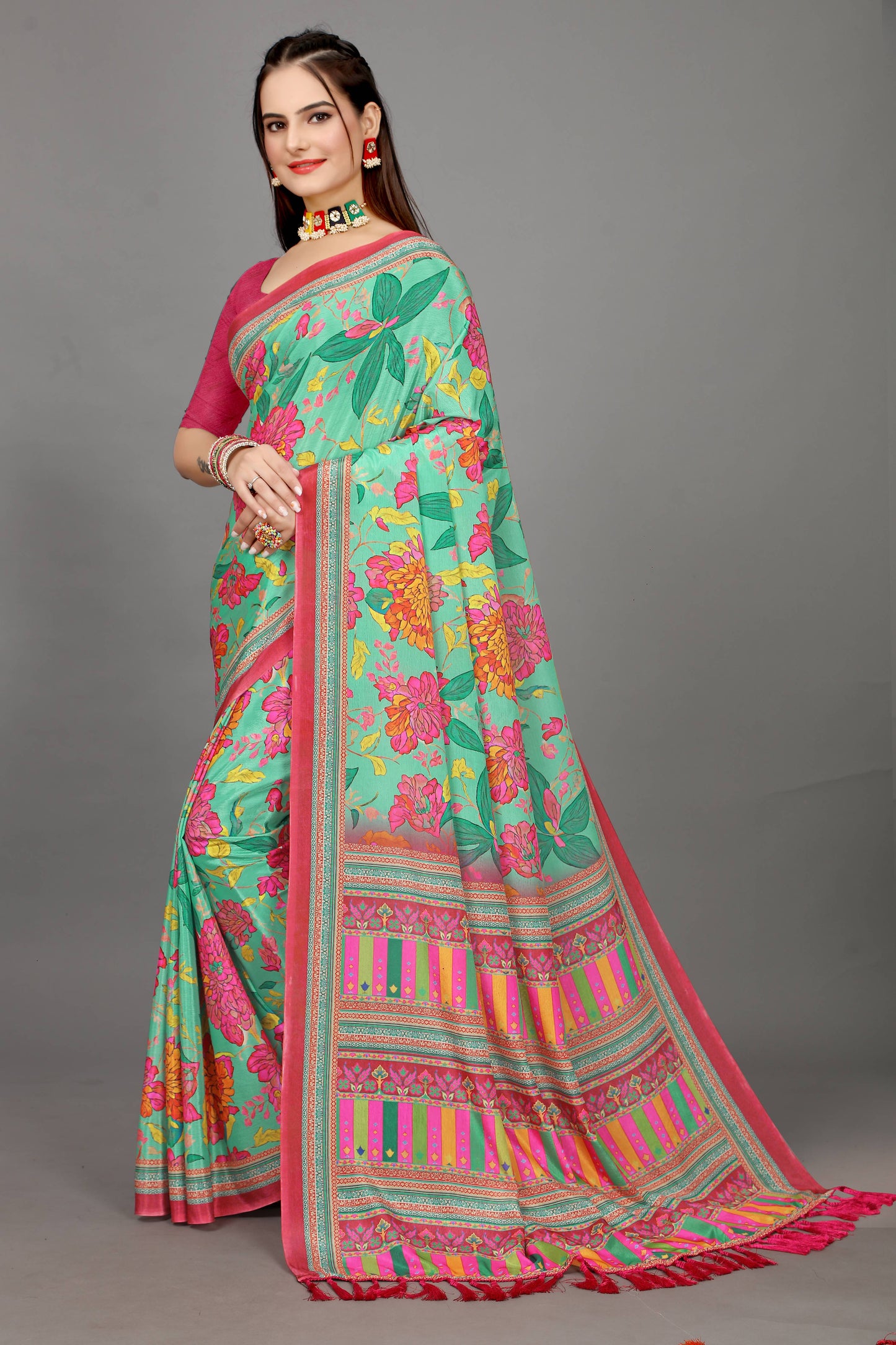 luxurious designer digital print  chiffon silk saree