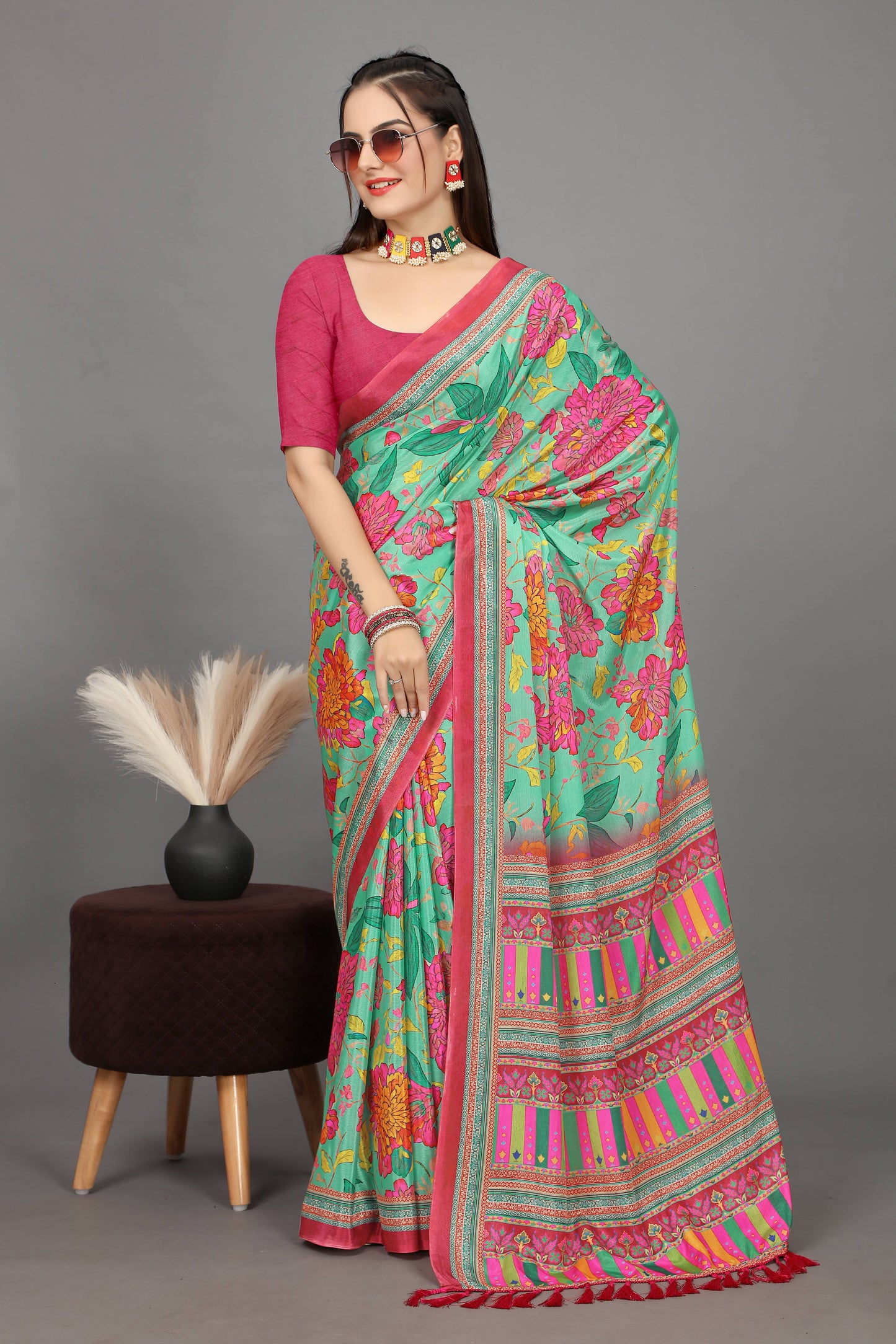 luxurious designer digital print  chiffon silk saree