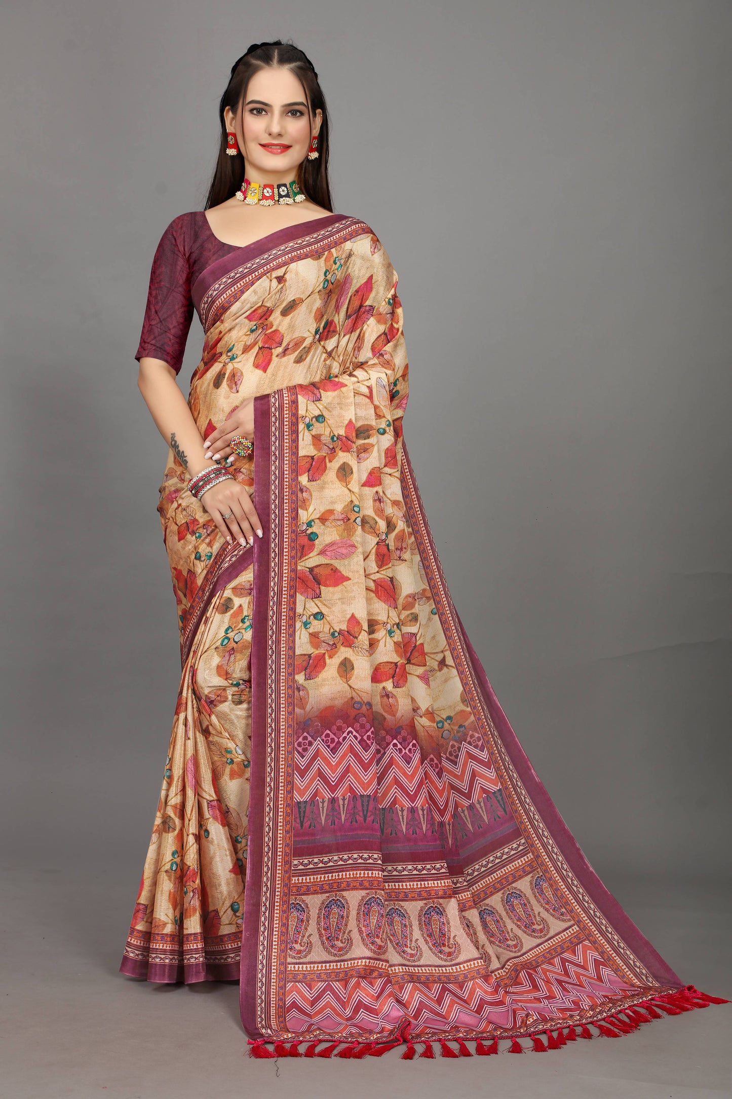 luxurious designer digital print  chiffon silk saree