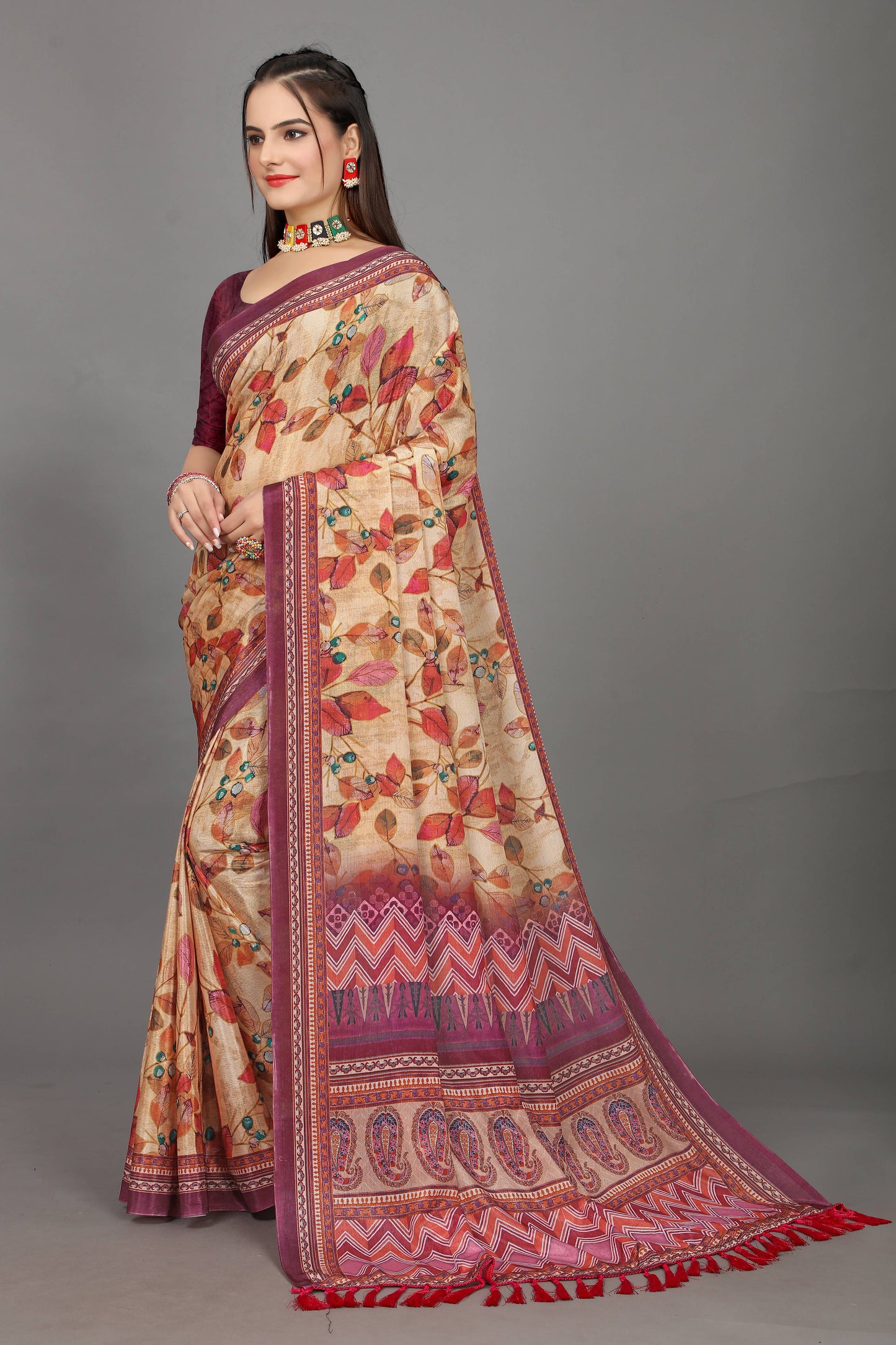 luxurious designer digital print  chiffon silk saree