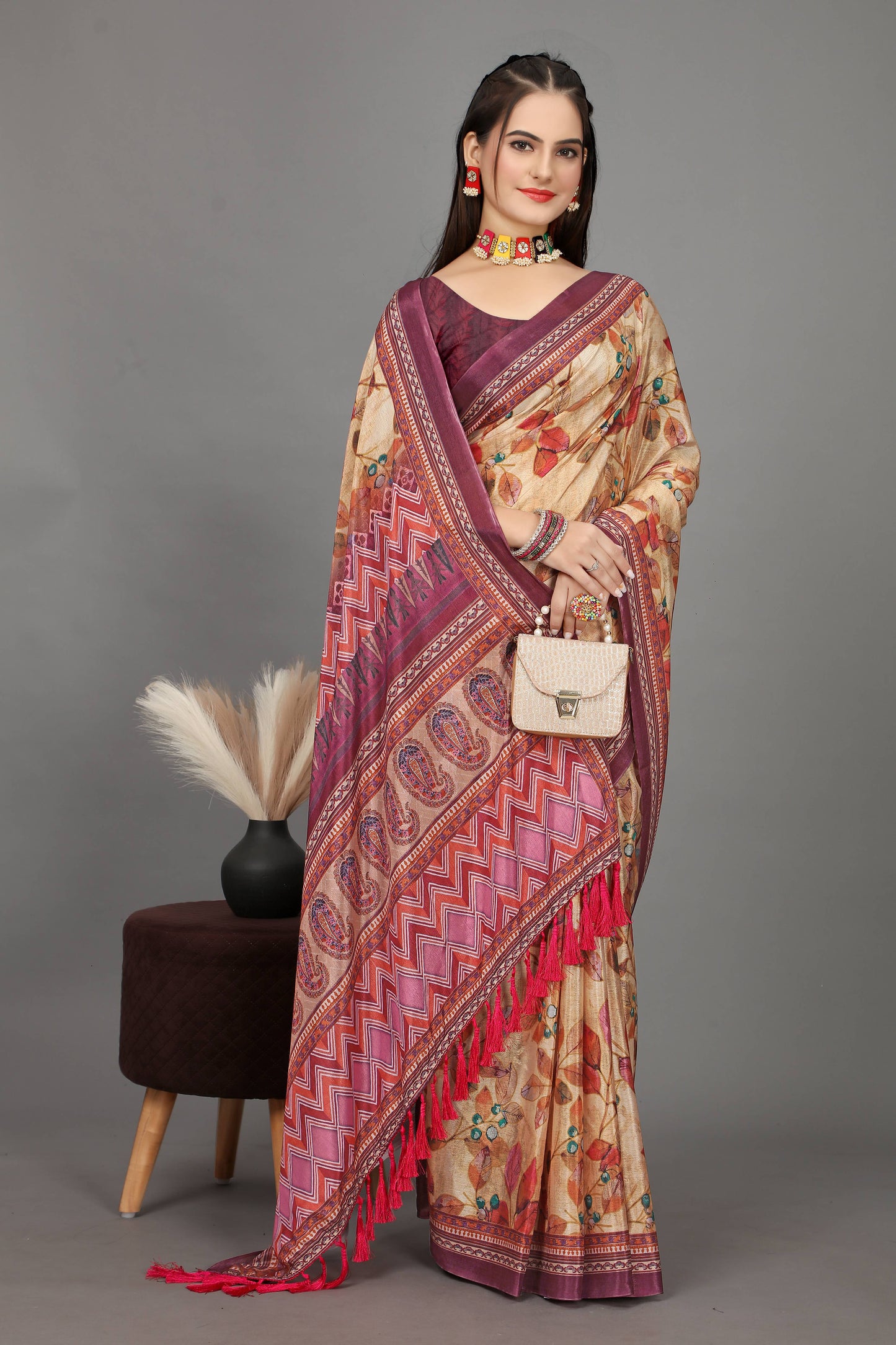 luxurious designer digital print  chiffon silk saree