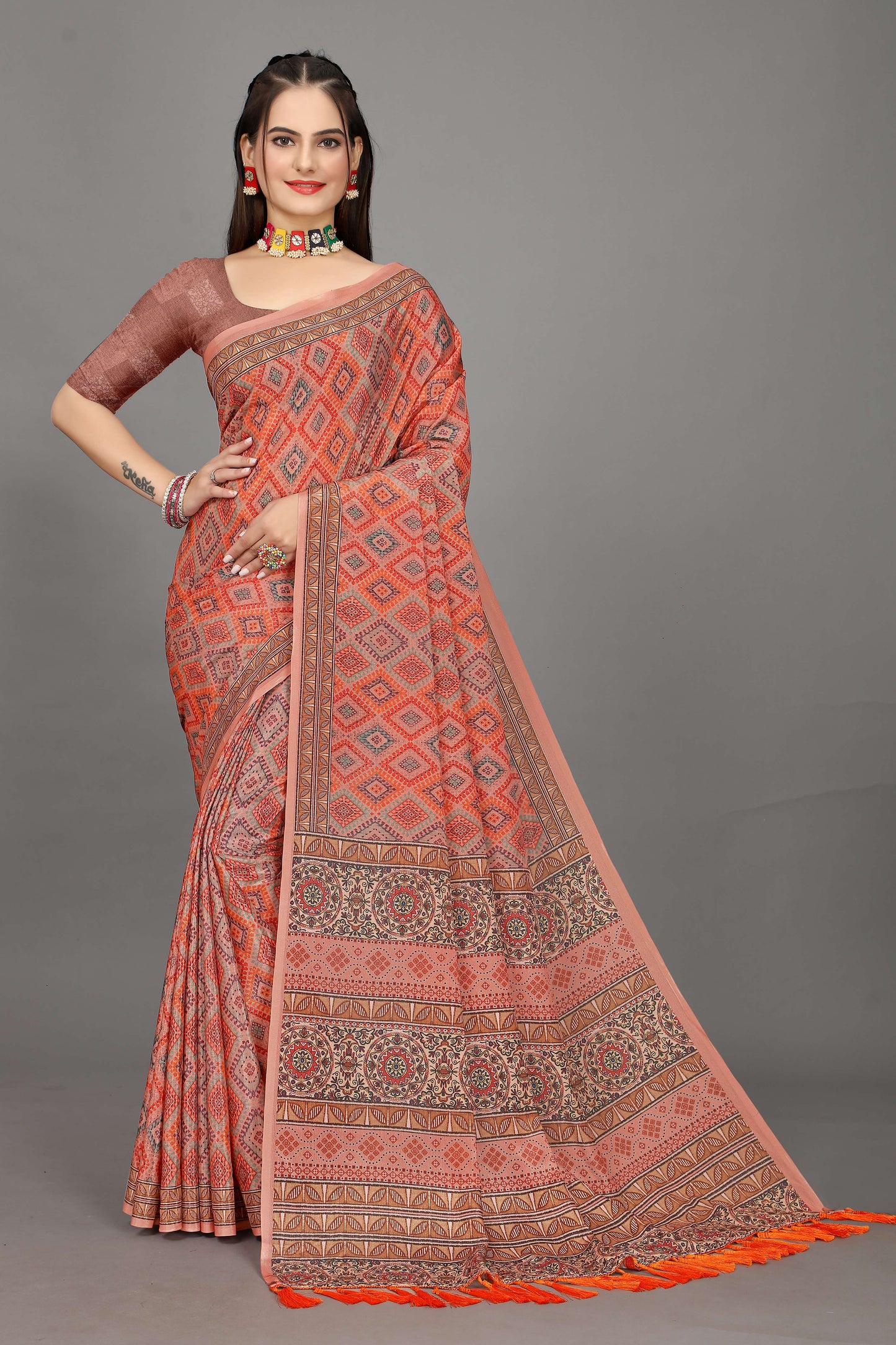 luxurious designer digital print  chiffon silk saree