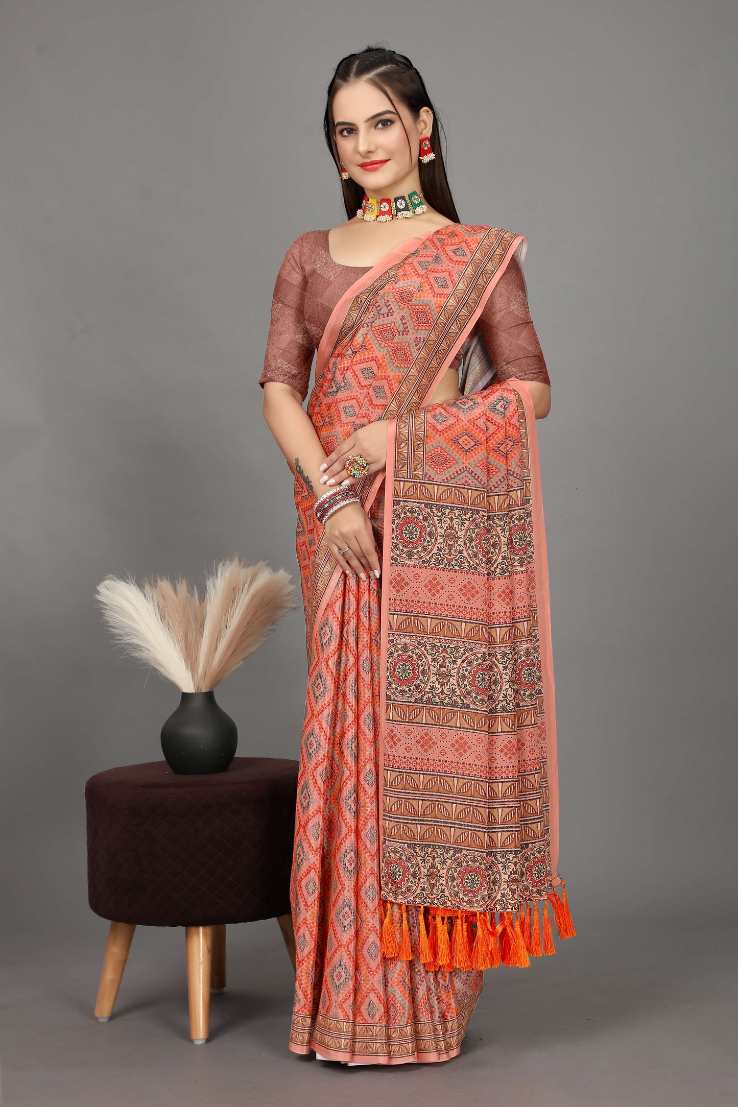 luxurious designer digital print  chiffon silk saree