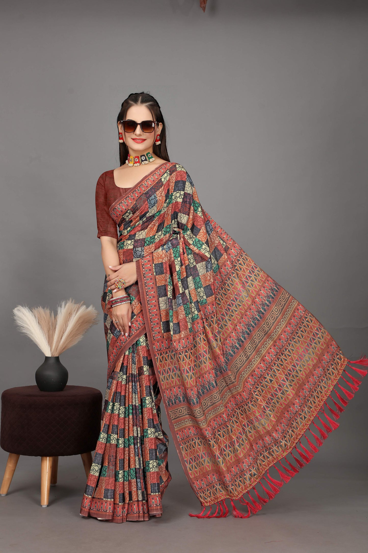 luxurious designer digital print  chiffon silk saree