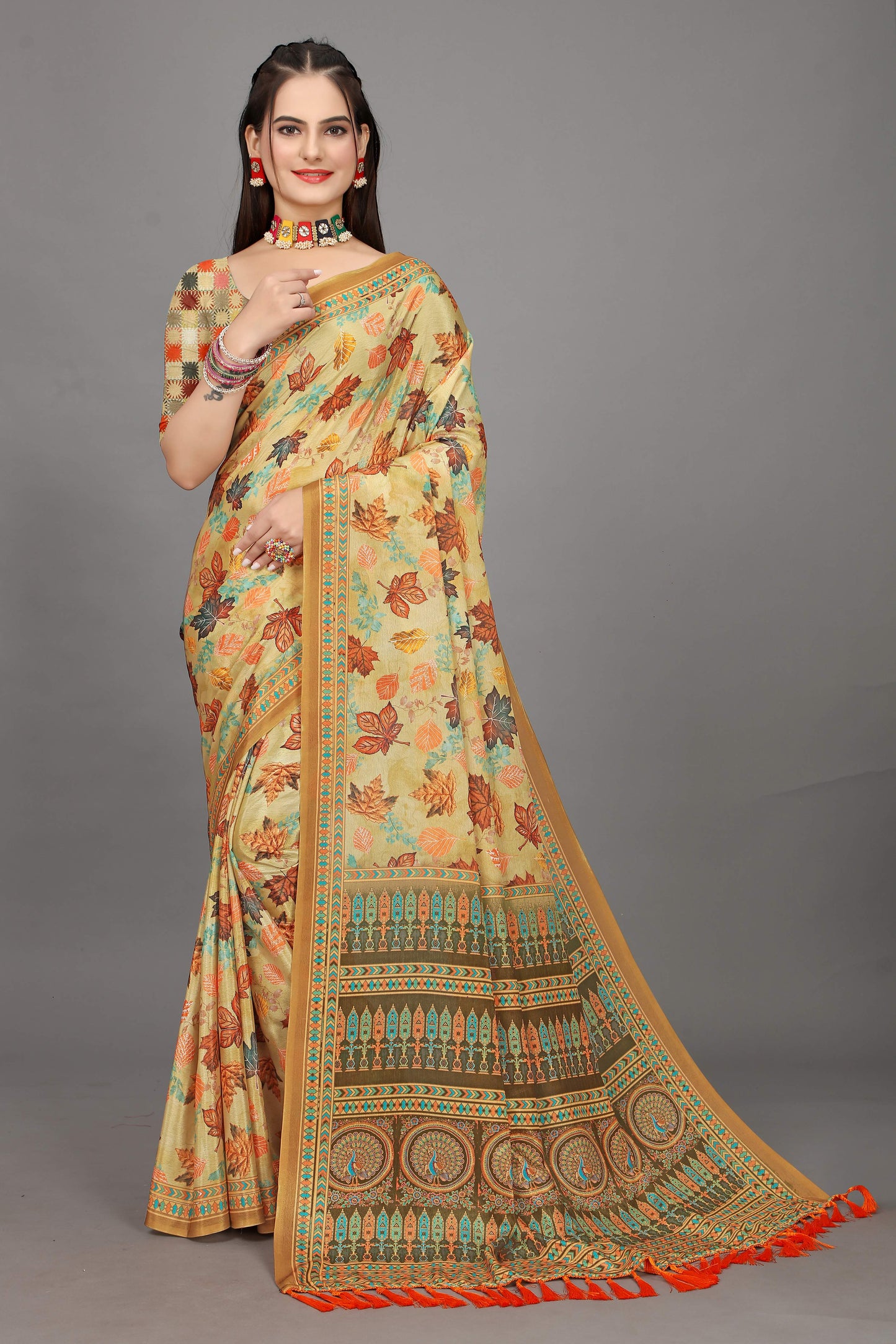 luxurious designer digital print  chiffon silk saree