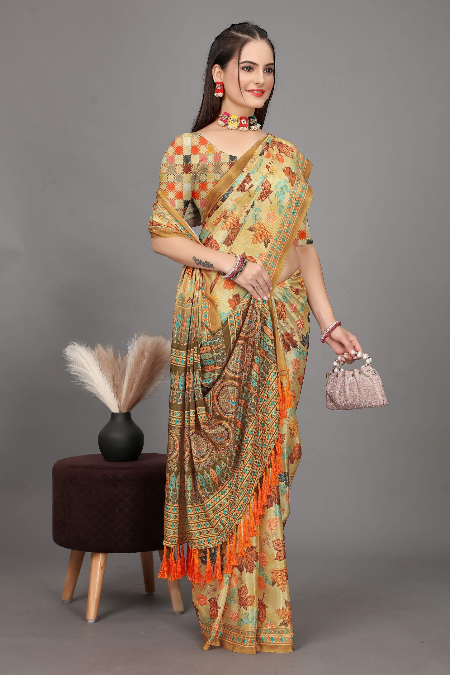 luxurious designer digital print  chiffon silk saree